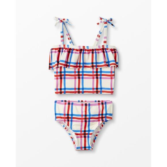 Hanna Andersson Plaid Ruffle Tie Detail Tankini Top Girl’s 12 - Picture 1 of 7